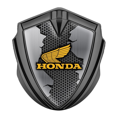 Honda Fender Emblem Metal Graphite Cracked Hex Theme Yellow Design