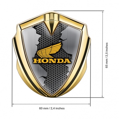 Honda Fender Emblem Metal Gold Cracked Hex Theme Yellow Design