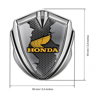 Honda Fender Emblem Metal Silver Cracked Hex Theme Yellow Design