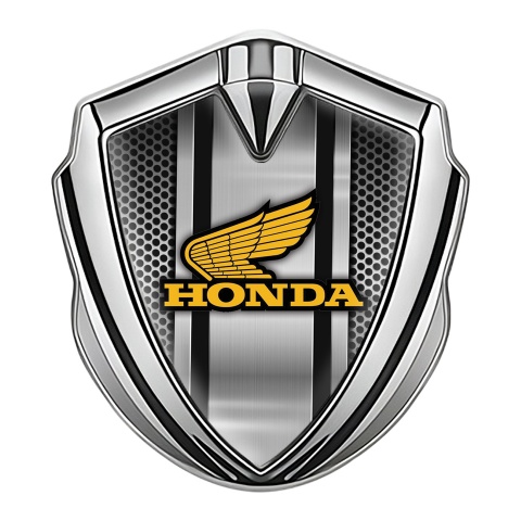 Honda Trunk Emblem Badge Silver Metallic Mesh Console Yellow Logo
