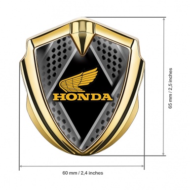 Honda 3D Car Metal Domed Emblem Gold Steel Planks Yellow Design