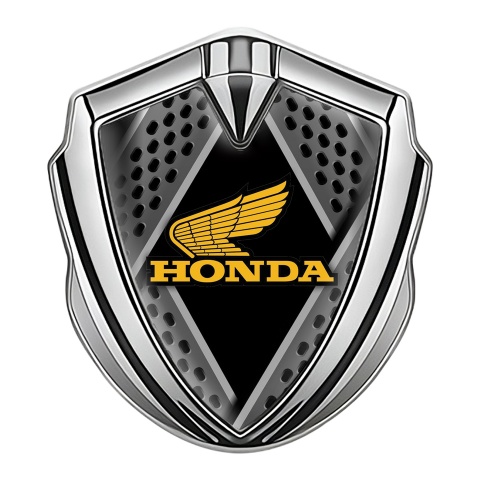 Honda 3D Car Metal Domed Emblem Silver Steel Planks Yellow Design