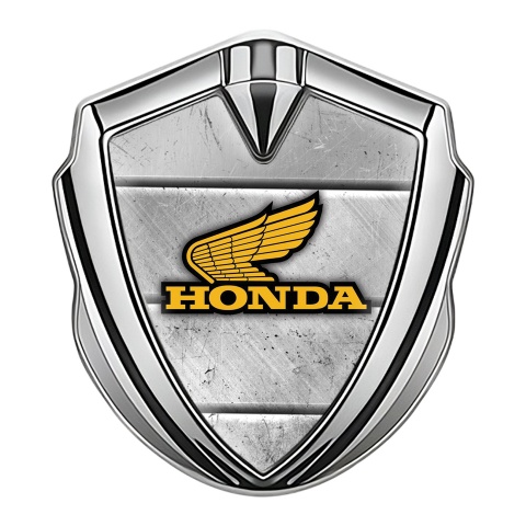 Honda Bodyside Emblem Self Adhesive Silver Scratched Stone Yellow Logo