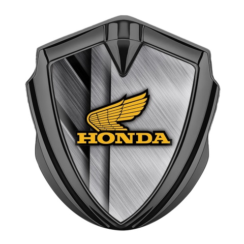 Honda Emblem Fender Badge Graphite Overlapping Plates Yellow Wings