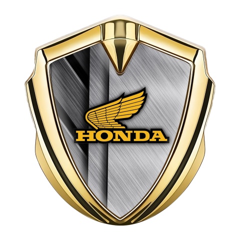 Honda Emblem Fender Badge Gold Overlapping Plates Yellow Wings