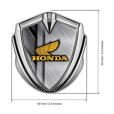 Honda Emblem Fender Badge Silver Overlapping Plates Yellow Wings