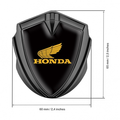Honda Fender Emblem Metal Graphite Black Noir Yellow Classic Logo