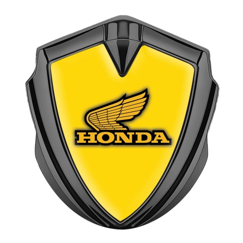 Honda Trunk Emblem Badge Graphite Yellow Background Winged Edition