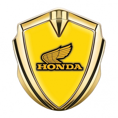 Honda Trunk Emblem Badge Gold Yellow Background Winged Edition