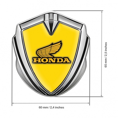 Honda Trunk Emblem Badge Silver Yellow Background Winged Edition