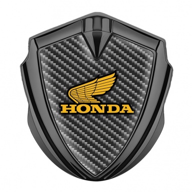 Honda 3D Car Metal Domed Emblem Graphite Dark Carbon Orange Wings