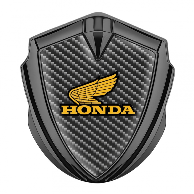 Honda 3D Car Metal Domed Emblem Graphite Dark Carbon Orange Wings