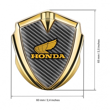 Honda 3D Car Metal Domed Emblem Gold Dark Carbon Orange Wings