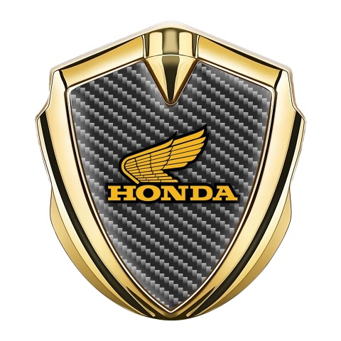 Honda 3D Car Metal Domed Emblem Gold Dark Carbon Orange Wings