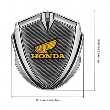 Honda 3D Car Metal Domed Emblem Silver Dark Carbon Orange Wings