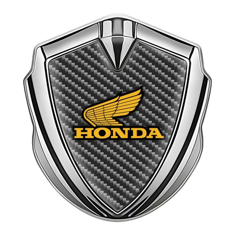 Honda 3D Car Metal Domed Emblem Silver Dark Carbon Orange Wings
