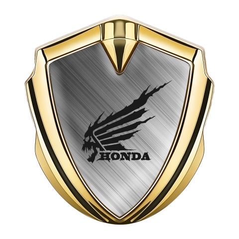 Honda Fender Emblem Metal Gold Brushed Aluminum Black Skull Logo