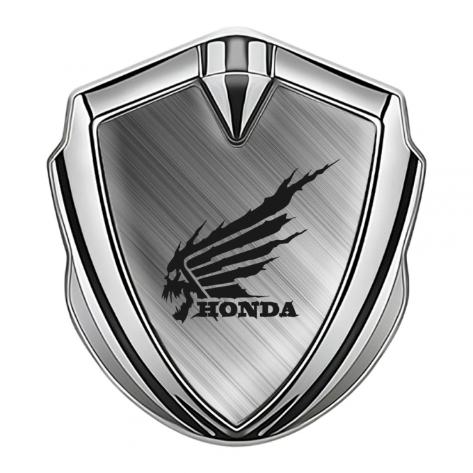 Honda Fender Emblem Metal Silver Brushed Aluminum Black Skull Logo