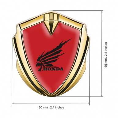 Honda Emblem Bodyside Emblem Badge Gold Red Base Skull Edition