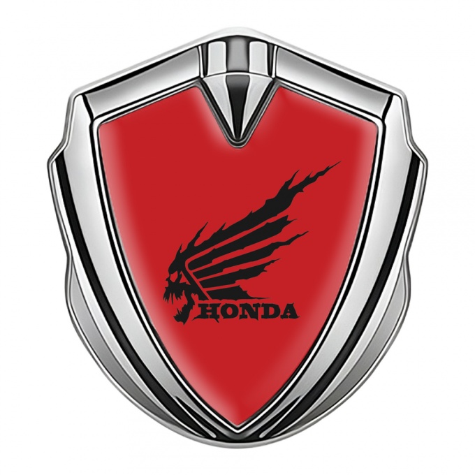 Honda Emblem Bodyside Emblem Badge Silver Red Base Skull Edition
