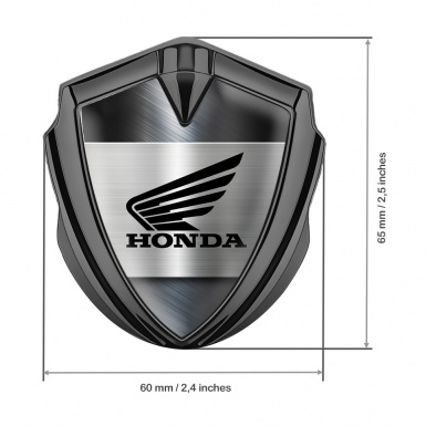 Honda Emblem Fender Badge Graphite Brushed Steel Black Winged Logo