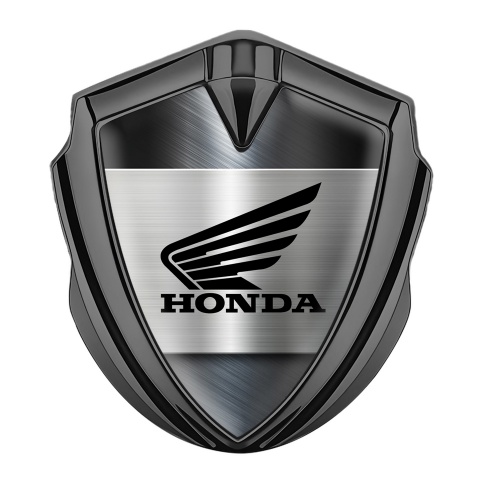 Honda Emblem Fender Badge Graphite Brushed Steel Black Winged Logo