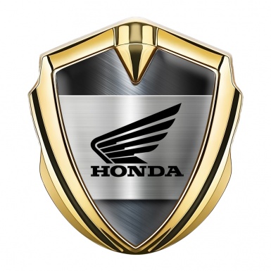 Honda Emblem Fender Badge Gold Brushed Steel Black Winged Logo