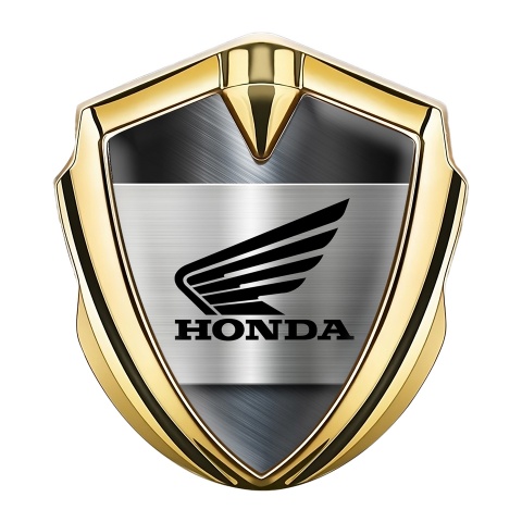 Honda Emblem Fender Badge Gold Brushed Steel Black Winged Logo