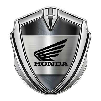 Honda Emblem Fender Badge Silver Brushed Steel Black Winged Logo