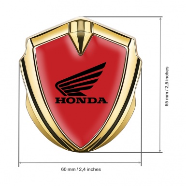 Honda Bodyside Domed Emblem Gold Crimson Base Black Winged Design