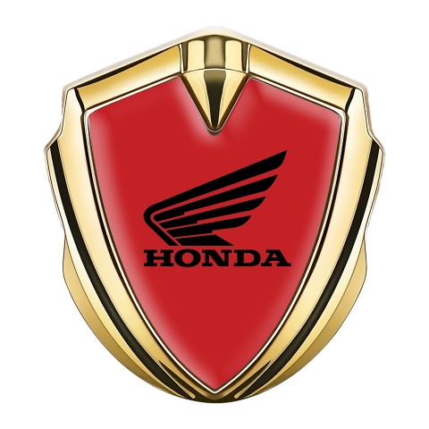 Honda Bodyside Domed Emblem Gold Crimson Base Black Winged Design
