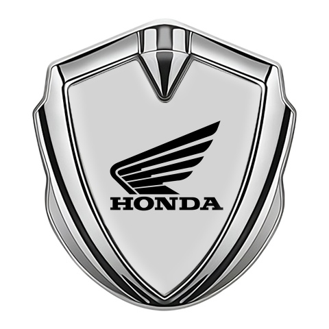 Honda Emblem Badge Self Adhesive Silver Moon Grey Winged Design