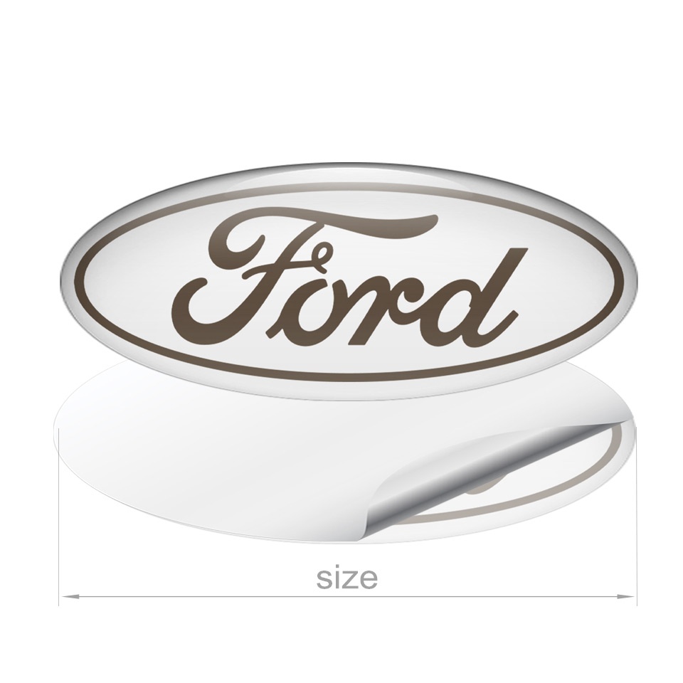 Ford Emblem Silicone Sticker Classic White Brown, Domed Emblems, Stickers