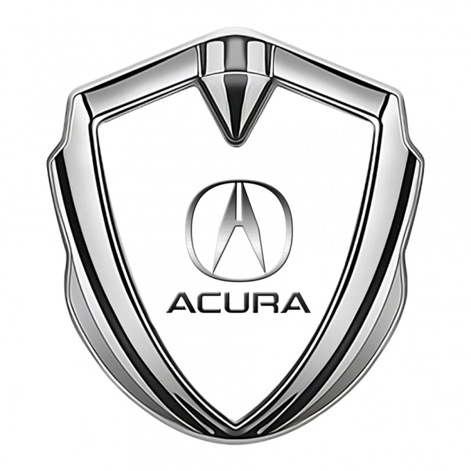 Acura Trunk Emblem Badge Silver White Theme Brushed Design