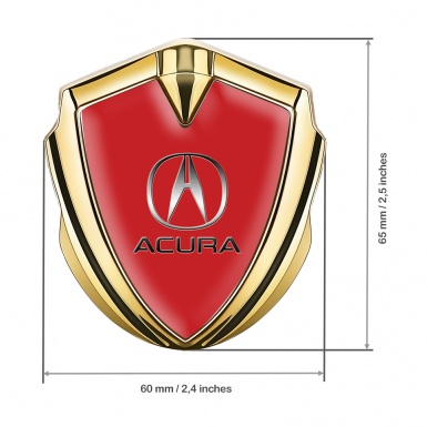 Acura Bodyside Domed Emblem Gold Red Base Metallic Design