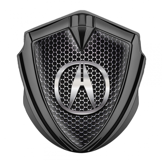 Acura Fender Emblem Badge Graphite Metallic Grate Chrome Logo Effect