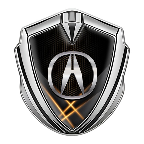 Acura Emblem Fender Badge Silver Orange Hex Mesh Chromatic Logo