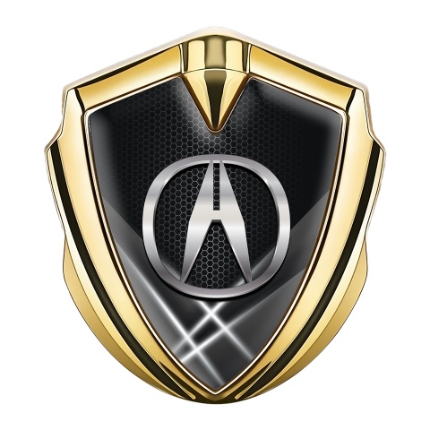 Acura Fender Emblem Badge Gold Grey Pattern Chromed Logo Effect