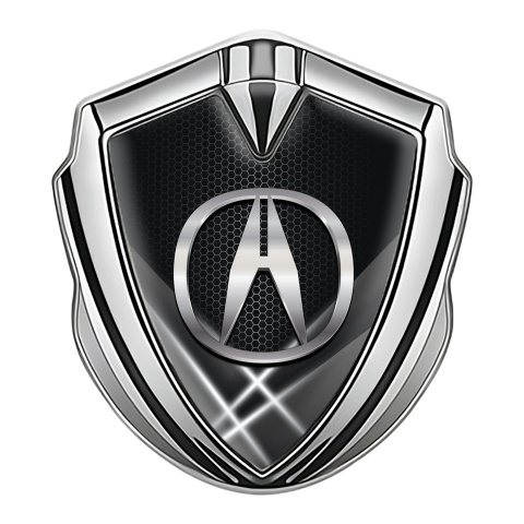 Acura Fender Emblem Badge Silver Grey Pattern Chromed Logo Effect