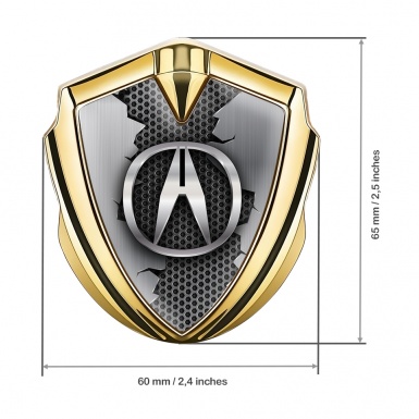 Acura Emblem Trunk Badge Gold Hex Base Torn Metal Effect