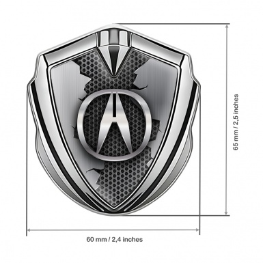 Acura Emblem Trunk Badge Silver Hex Base Torn Metal Effect