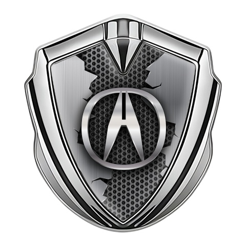 Acura Emblem Trunk Badge Silver Hex Base Torn Metal Effect