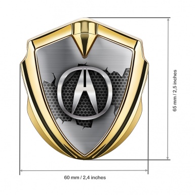 Acura Emblem Self Adhesive Gold Dark Honeycomb Broken Steel Motif