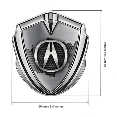 Acura Emblem Self Adhesive Silver Dark Honeycomb Broken Steel Motif