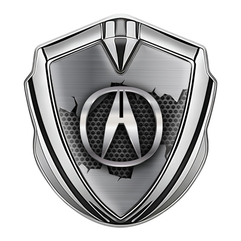 Acura Emblem Self Adhesive Silver Dark Honeycomb Broken Steel Motif