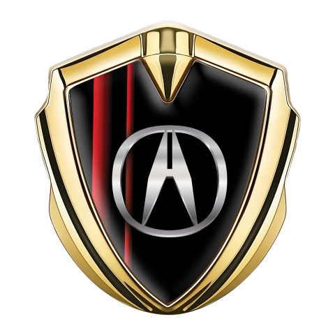 Acura Bodyside Emblem Self Adhesive Gold Black Red Stripes Motif