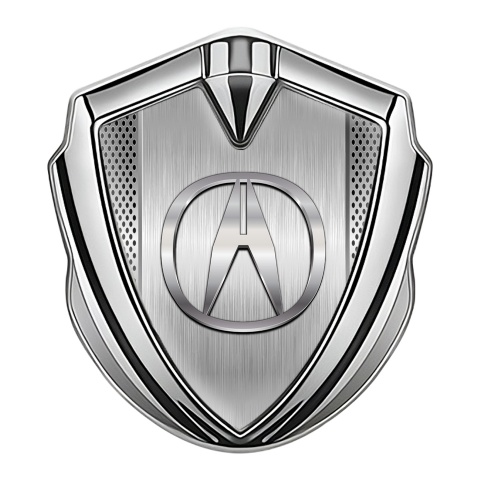 Acura Emblem Self Adhesive Silver Steel Grate Brushed Alloy Edition