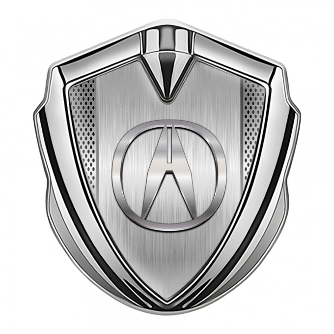 Acura Emblem Self Adhesive Silver Steel Grate Brushed Alloy Edition