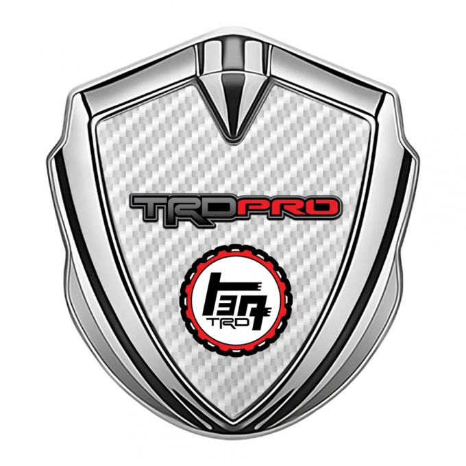 Toyota TRD 3D Car Metal Domed Emblem Silver White Carbon Circle Logo