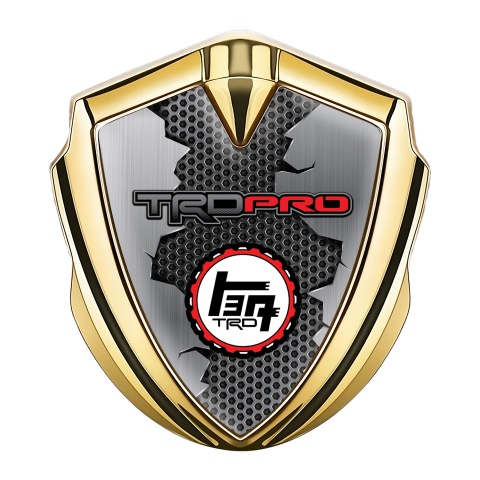 Toyota TRD Emblem Fender Badge Gold Honeycomb Motif Cracked Steel